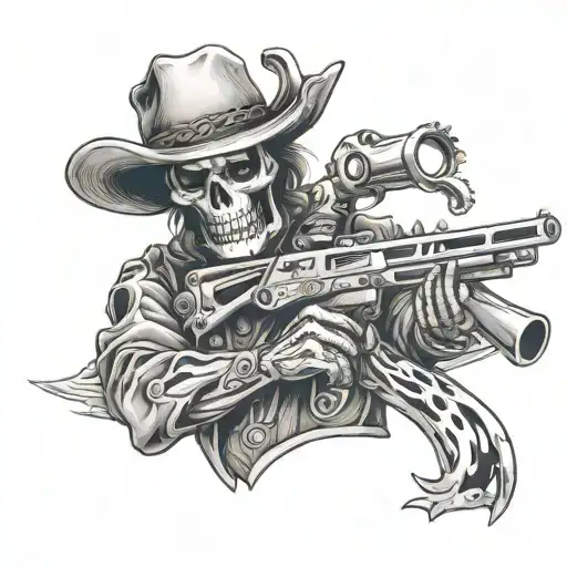 Western Cowboy Skelton With Guns