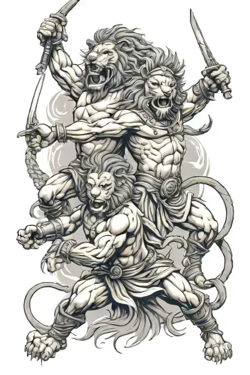 Warriors Fighting With Lion