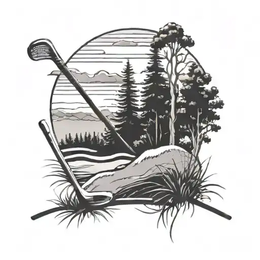 A Golf Course Landscape With Hockey Sticks As Trees