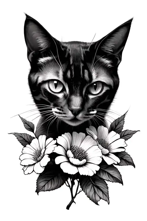 Cat And Flowers