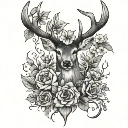 Deer Antlers And Flowers