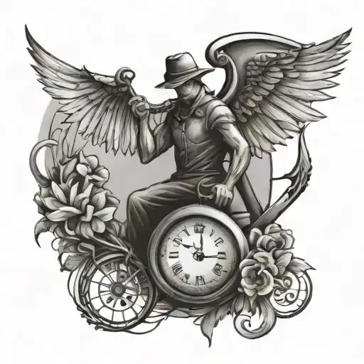 Hourglass With Wings And Scythe A Farmer