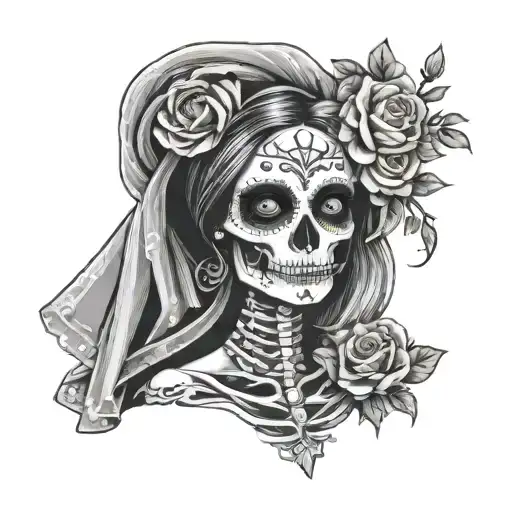 Skeleton Bride Holding A Bouquet