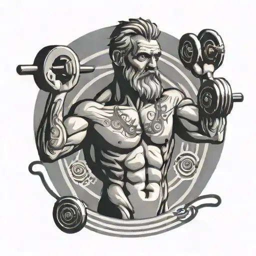 A Stoic Figure Lifting Weights With A Background Of Musical Notes