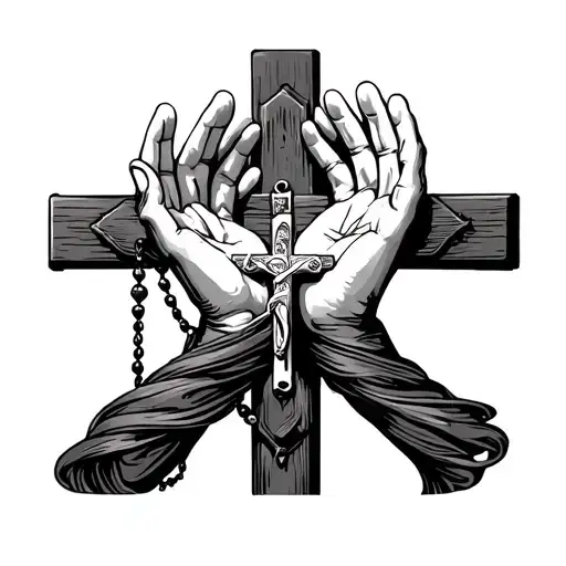 Rosary Wrapped Around Pray Hands With Enough Room On The Cross To Put Two Dates