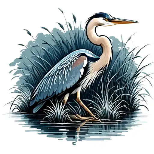 Blue Heron Surrounded By Grasses Nature