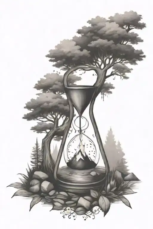 River Waterfall Tree Campfire Hourglass