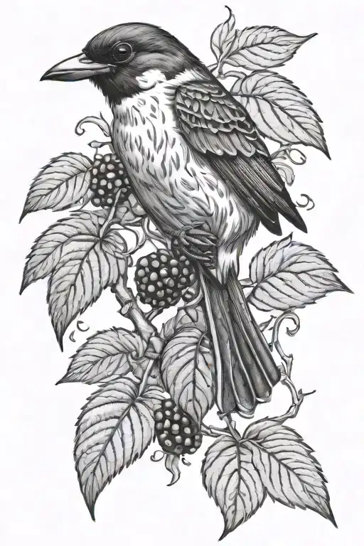 Butcher Bird And Blackberry Vines Growing