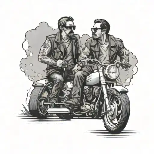 Motorcycle Bikers Smoking A Cigarette With A Landscape Background Chilling