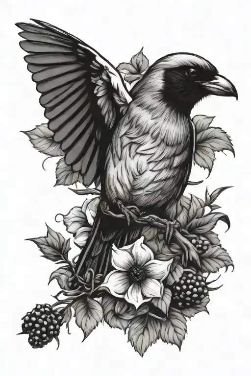 Butcher Bird Hanging Onto Flowers And Blackberry Vines