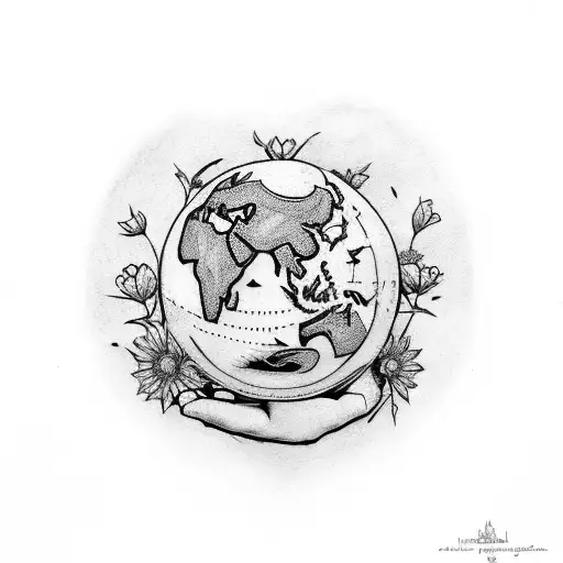 Atlas Holding Up Globe With Flowers On The Land