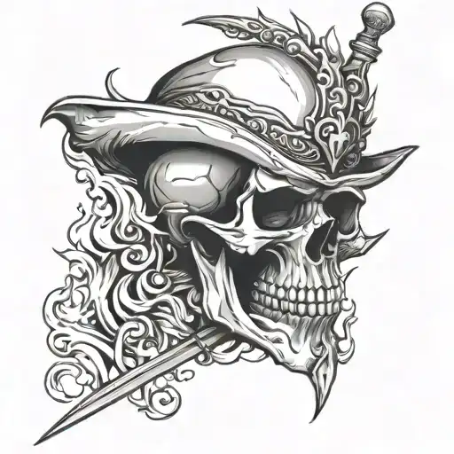 Skull With Dagger Thats On Fire Flames