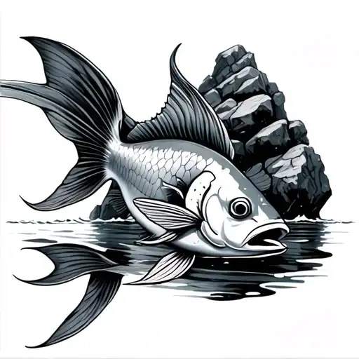 Koy Fish In Water With Rock Inspired