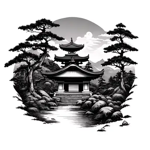 Shinto Shrine In Forest Landscape