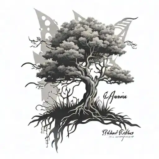 A Tree Growing Wiht The Names In The Background