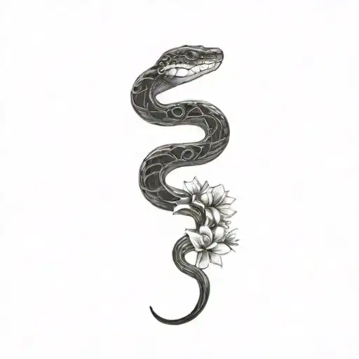 Snake Wrapped Around A Flower With A Moon And Sun In The Background Incorperated