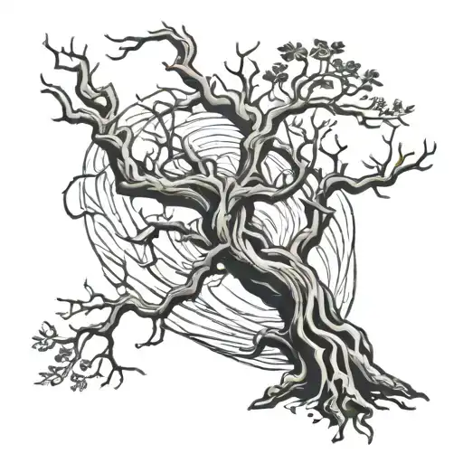 Realistic Twisted Intertwined Treetrunkc Intertwined Branches Reflected In Water