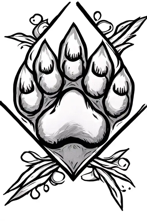 Dog Paw Print In A Diamond Shaped Line Outlining