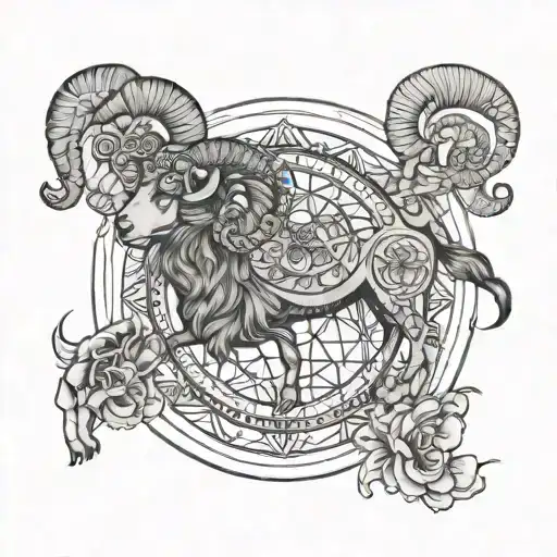 Fine Line Strength Mandala Aries Zodiac Sign