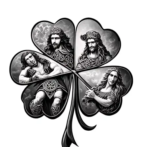 Four Leaf Clover With A Different Celtic God In Each Quadrant