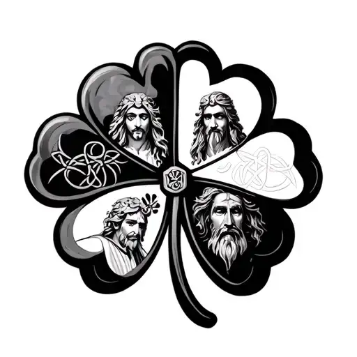 Four Leaf Clover With A Different Celtic God In Each Quadrant