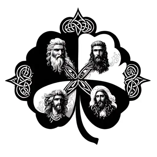 Four Leaf Clover With A Different Celtic God In Each Quadrant