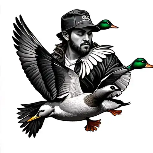 Hunter Father Shows The Ducks Flying To His Son