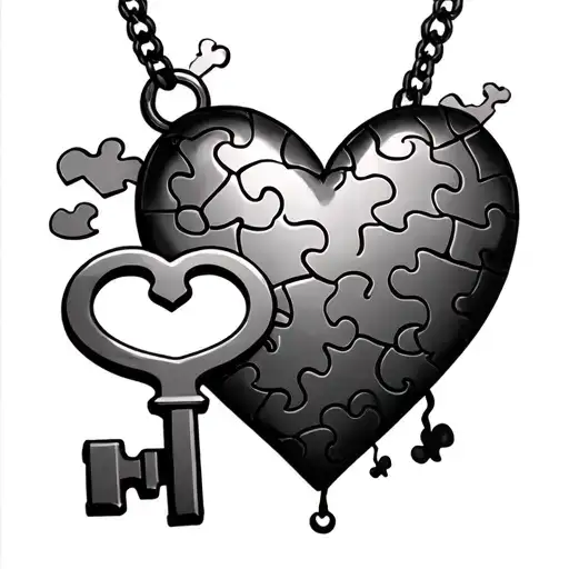 Love Heart And Key Puzzle Pieces