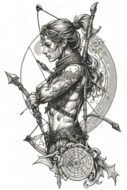Sagittarius Archer With Sun And Moon Phases