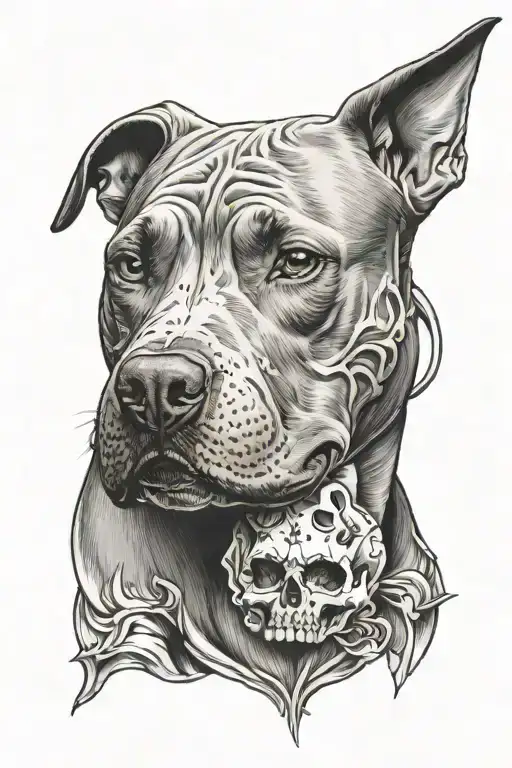 Pitbull Dog With Skull