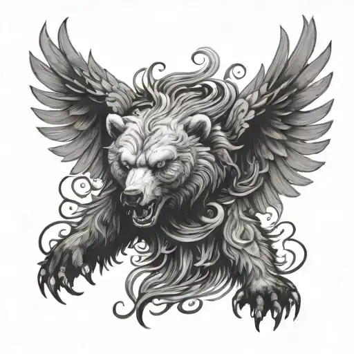 Bear In Fury Fighting A Giant Phoenix