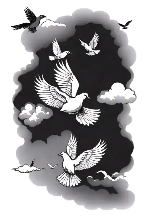 Cloud Background With 3 Doves Flying Away