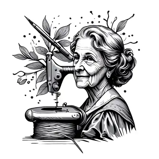 Stamp Tattoo That Embodies Grandma Sewing Needle And Thread
