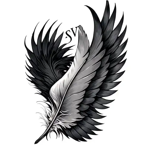 Feather And Wings With Initials Sjv