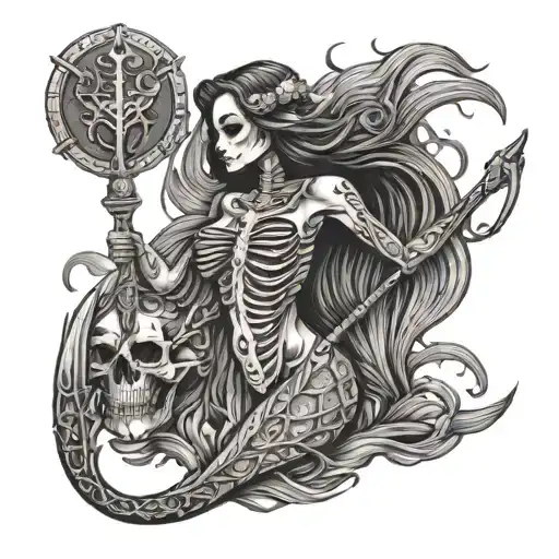 Skeleton Mermaid Holding A Trident