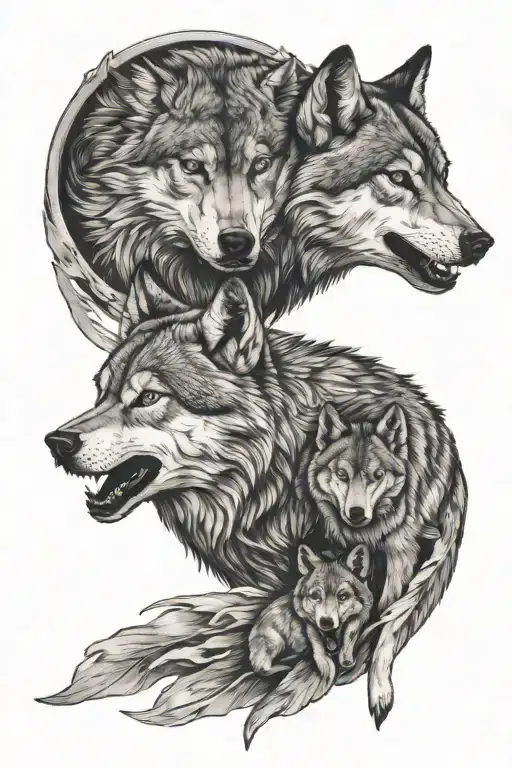 Wolf On Forearm With Two Wolf Cubs