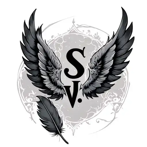 Feather And Wings With Initials S J V