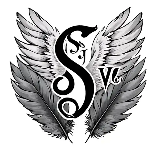 Feather And Wings Using Initials S J V