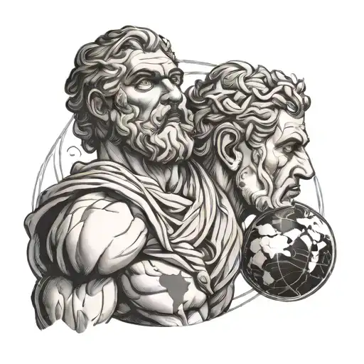 Greek God Atlas Holding The Earth Globe On His Back