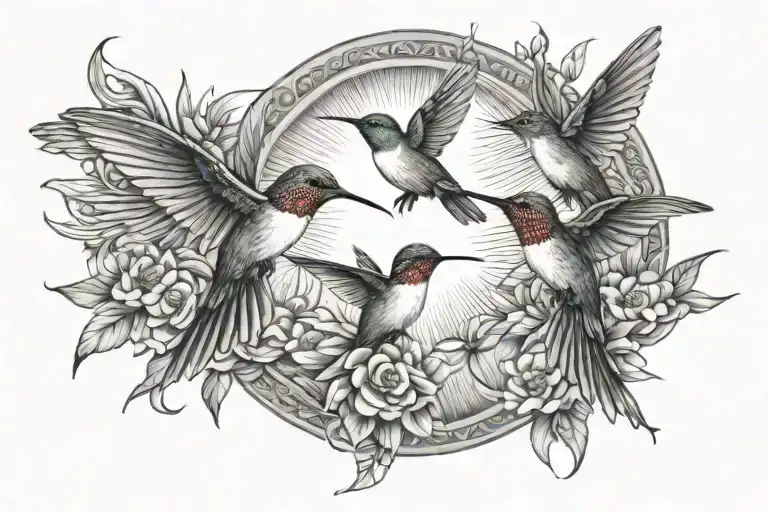 Hummingbirds Flying Around A Sun