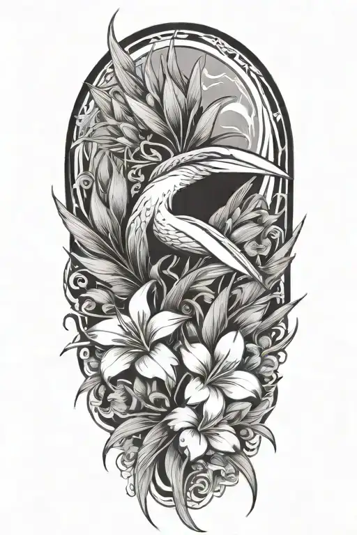 Floral With Bird Of Paradise Flower Intertwined