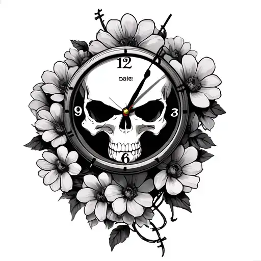 Skull Flowers Barb Wire Clock