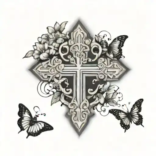 Ethiopia Country Outline With Butterflies And A Crucifix