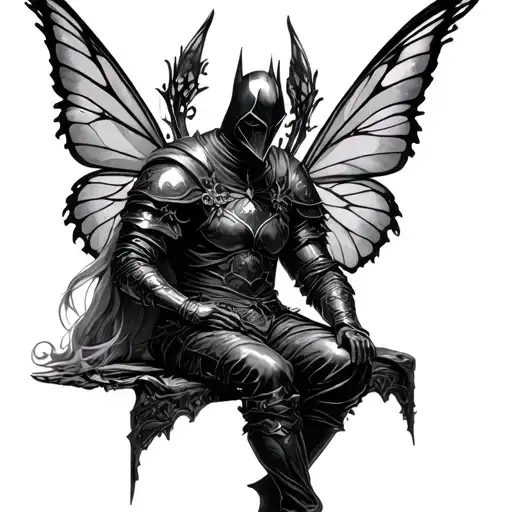 Dark Fantasy Knight Sitting With A Fairy
