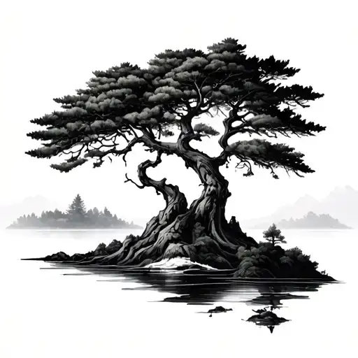 Tattoo Of A Cypress Tree Inside Of A Cool Design