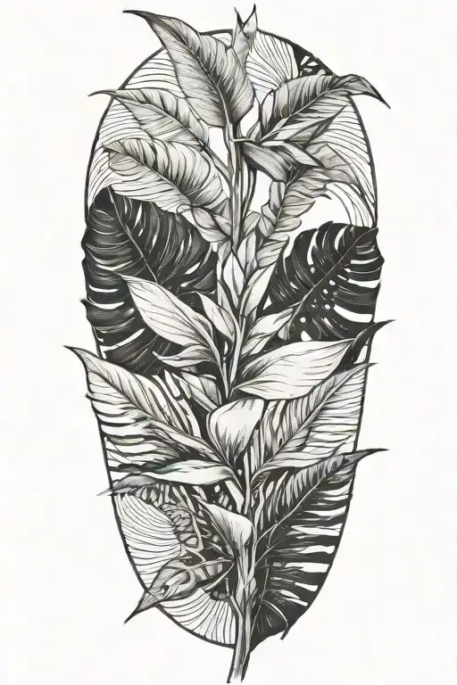 Bird Of Paradise Flower And Monstera