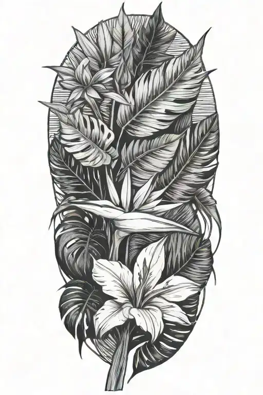 Bird Of Paradise Flower And Monstera