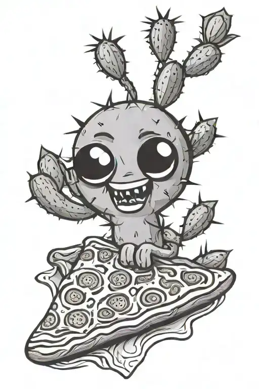 Fine Line Cactus Eating A Pizza Slice