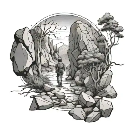 Boy Walking Nature Rocks Surrounded