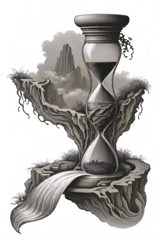 Simple Hourglass With A Winding River In The Top Part That Waterfalls Into The Bottom Part